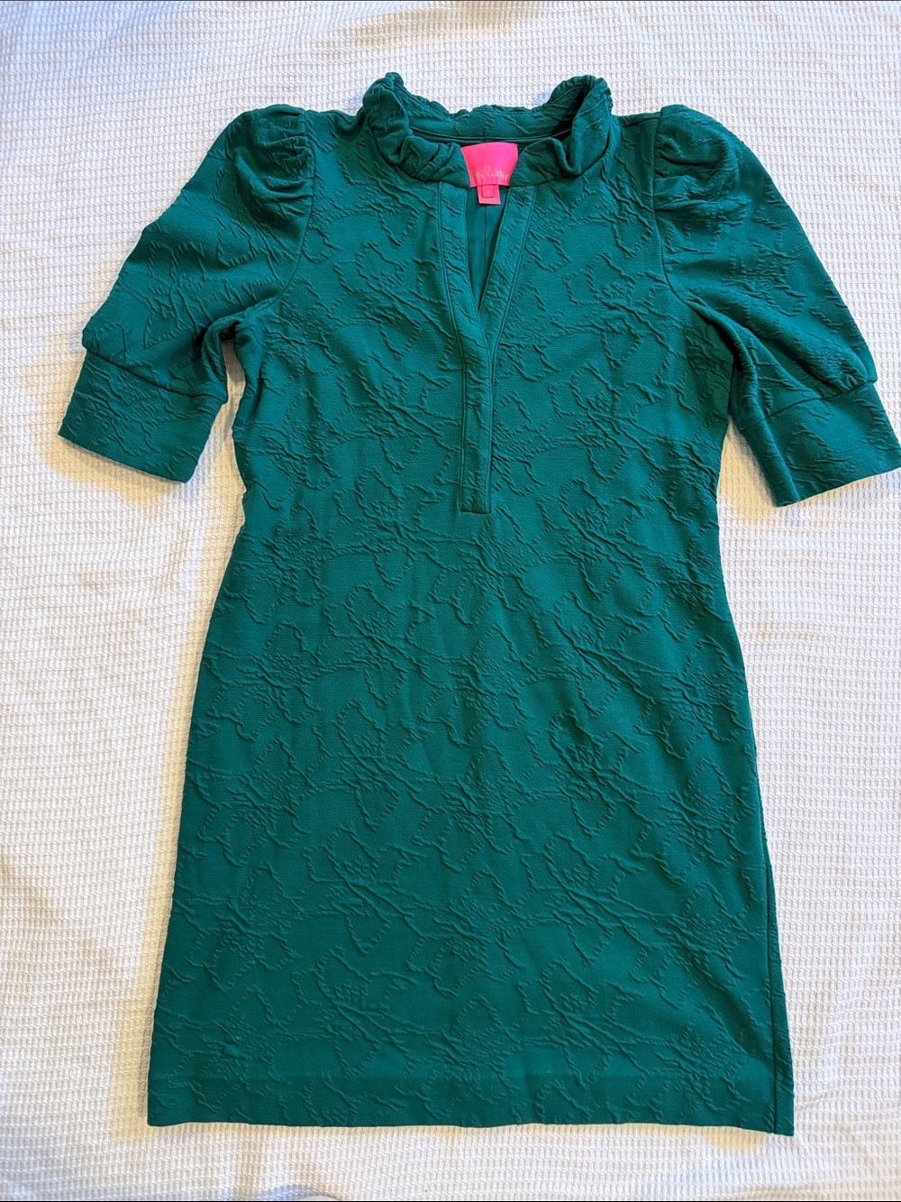Lilly Pulitzer Emerald Textured Mini Dress with Ruffled Collar